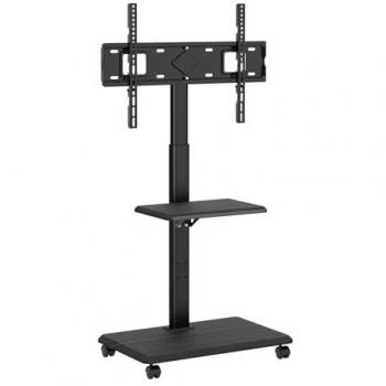 Soporte de Suelo Flexible para Televisor con Bandeja y Ruedas, Ajuste de Altura – VESA 600x400 mm, 40 kg