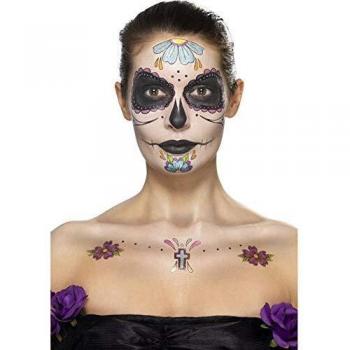 Smiffys Dia de los Muertos Schwarz‑Lila Komplett-Make‑Up Set