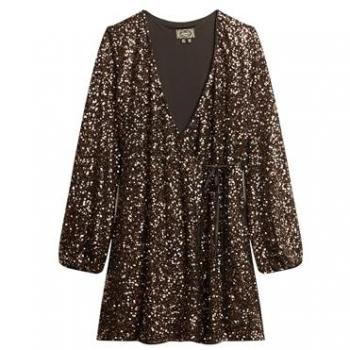 Long Sleeve Bronze Sequin Wrap Dress – Superdry Women