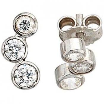 925 Sterling Silber Ohrstecker – Rhodiated, 6 Zirkonia (JOBO)