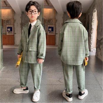 Plaid Blazer and Pants Set for Boys 10-12 Years