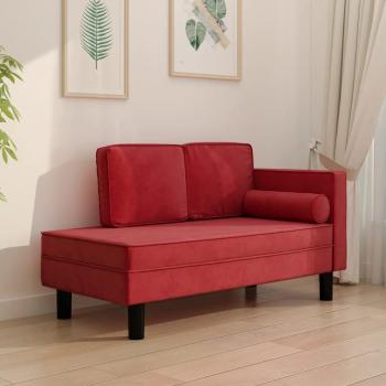 VidaXL Chaiselongue Samt Weinrot mit Kissen und Nackenrolle