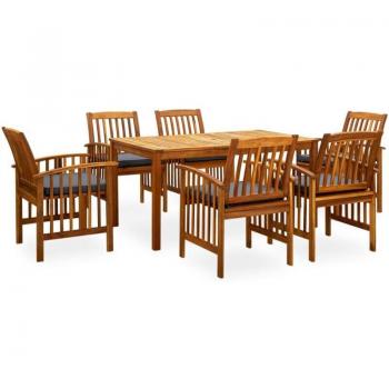 Mobilier extérieur 7 pièces en acacia avec coussins confortables