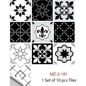 White & Gray Floral Tile Wall Decal for Home Decor
