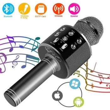 Micrófono de Karaoke Inalámbrico con Bluetooth y Altavoz para KTV en Casa (Negro)
