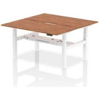 Air 1600 x 800mm Height Adjustable 2 Person Bench Desk Walnut Top with Scalloped