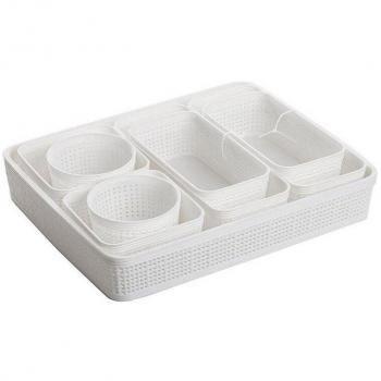 DEM 9-Piezas: Cestas Plásticas de Uso Múltiple – 34x28x6 cm