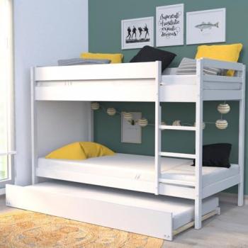 WALLY Lit Superposé 3 + 2 Sommiers + 1 Tiroir – Blanc