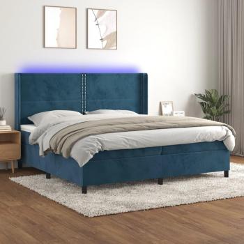 VidaXL Cama box spring colchón y LED terciopelo azul oscuro 200x200 cm