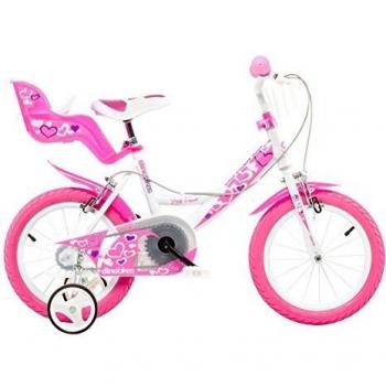 Dino Kinderfahrrad für Mädchen 14 Zoll, 1 Gang, mit Korb
