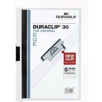 Durable Duraclip Original 30 – A4-Hartfolienklammermappe, 5‑Stück-Beutel (weiß)