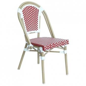 Chaise Bistrot OVIALA Aluminium Rotin Rouge 57x85x48cm