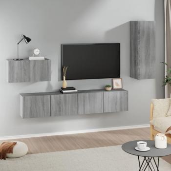 Muebles para TV 4 pzas madera contrachapada gris Sonoma