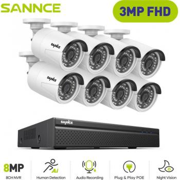 Pack Sécurité 3 MP Outdoor – 8 Caméras IP Intelligentes, Vision Nocturne IR, Détection de Mouvement