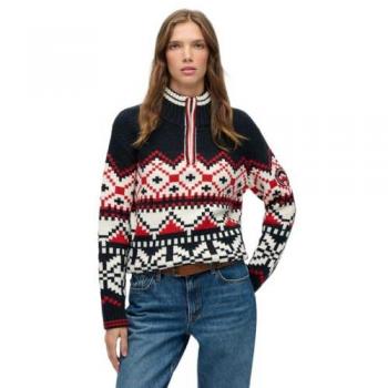 Intarsia Half‑Zip Sweater, Navy, Superdry Women's Edition
