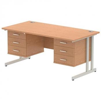 Impulse Bench 1600 X 800mm Straight Office Desk Oak Top Silver Cantilever Leg