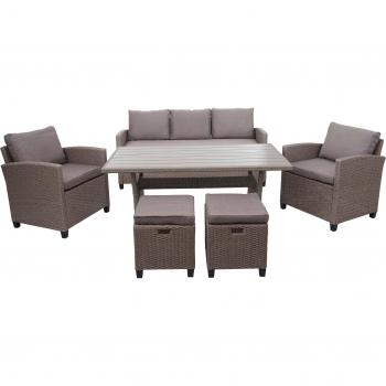 Ensemble table et fauteuils en polyrotin gris