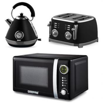 PowerBrew 1.7 L Electric Kettle + 4‑Slice Toaster + 20 L Microwave Bundle