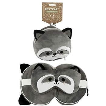 Cuscino da viaggio peluche 2 in 1 con maschera per gli occhi