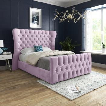 Parma King Size Upholstered Bed Frame in Pink Velvet