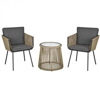 Set Giardino Boho Chic OutSunny: Tavolino e Sedie Cachi/Grigio