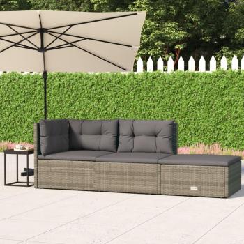 VidaXL 3-teiliges Lounge-Set Grau Poly Rattan inklusive Kissen