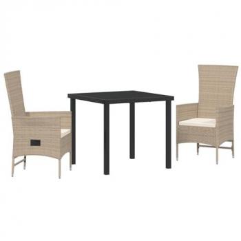 Mobilier de jardin 3 pièces en poly rattan avec coussins