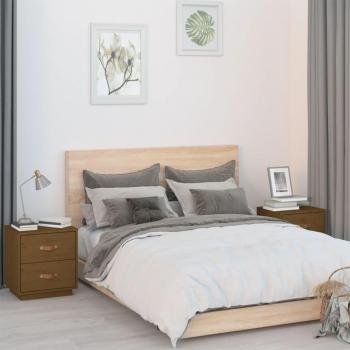 Mesitas de noche de pino marrón miel 2 uds 40x34x45 cm