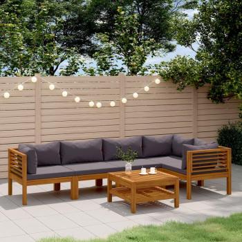 Set de muebles de jardín de 6 piezas con cojines de madera de acacia