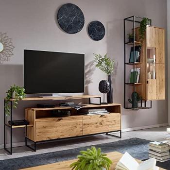 Lowboard WELLINGTON-69, Fernsehaufsatz und Hängevitrine, Wildeiche massiv geölt
