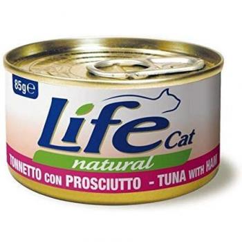 Life Cat Natural Delizia di Tonno e Prosciutto per Gatti, Lattina da 85g