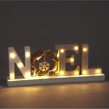 Battery Operated LED Wooden Noel Christmas Sign Decoration with Snowflake