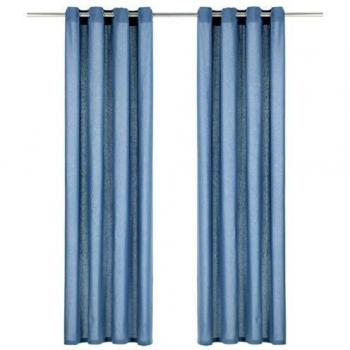 Vorhangpaar mit Metallösen 140 x 175 cm aus Baumwolle Blau
