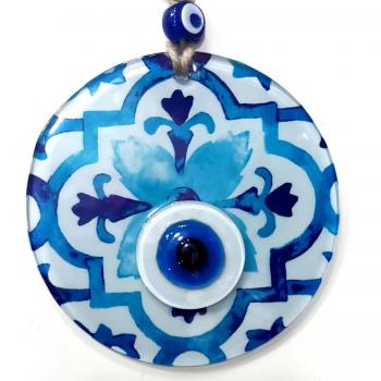 Artisan Fusion Glass Tulip Pattern Evil Eye Wall Decor, 12 x 12 cm