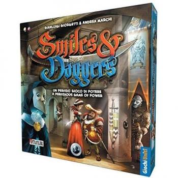 Smiles and Daggers: A strategic card game featuring deception, bluffing, and tactical gameplay for 3 to 6 players, ages 14 and up, with a playtime of approximately 30-60 minutes