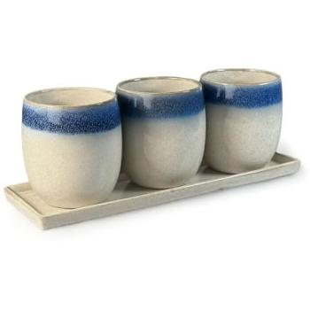 Scandi GreenGlaze 3‑Set with Mid Blue Tray