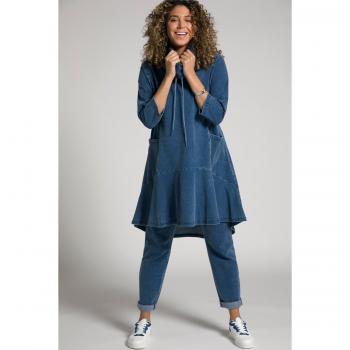 Giacca svasata con volant, colletto alto, maniche a 3/4, Donna, Blu, Taglia 48/50, Cotone, Ulla Popken