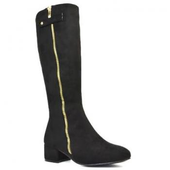 Darcy Low Block Heel Knee‑High Zip Boots – Jet Black