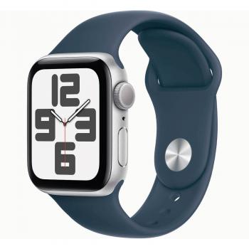 Apple Watch SE 44mm Aluminium Argent avec Bracelet Sport Bleu Orage M/L
