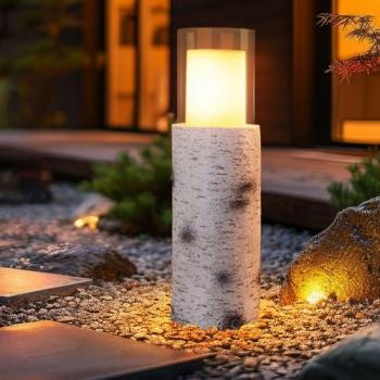 GLOBO LIGHTING LED Außen-Stehlampe, LED-Leuchtmittel fest verbaut, Warmweiß, LED Solarleuchte Tischlampe Akku Holzoptik Glas H 43,5 cm