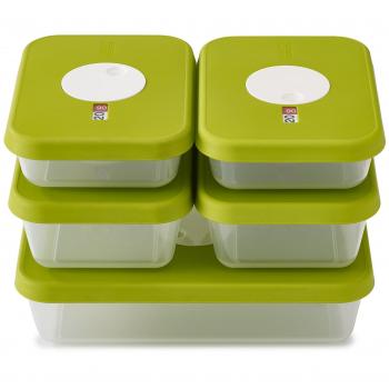 J‑Set Green: 5 stapelbare, luftdichte Behälter mit Datierdeckeln, rechteckige Form – Joseph Joseph
