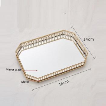 Spiegelglas Metallablage im europäischen Retro-Stil Gold Rechteckig/Rund für Schreibtisch und Schmuck