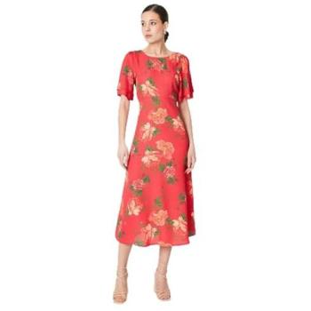 Garden Bloom Midi Dress with Tie‑Back Sleeves