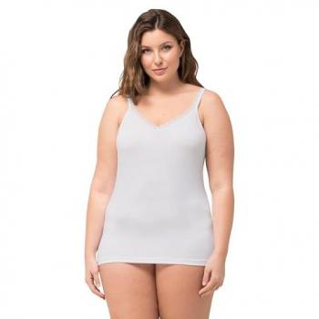 Canottiera pizzo elasticizzata taglie forti, donna, bianco, taglia 52/54, viscosa/fibre sintetiche/elastan