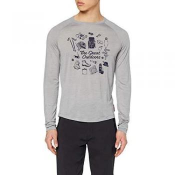 Odlo Herren Concord Shirt – Crew Neck l/s, Grau-Melange Outdoor‑Print, SS19 – XL