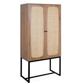 Buffet rétro 2 portes en canne et bois naturel 165 cm