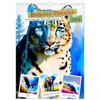 Bedrohte Tierarten 2024 (Wandkalender 2024 DIN A4 hoch) CALVENDO Monatskalender