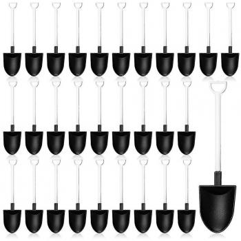Pelles mini 200 unités – cuillères pour dessert jetables, noir & blanc