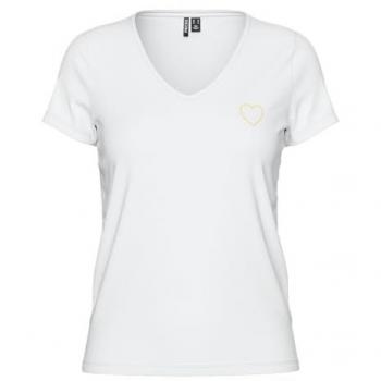 Pieces Maglietta Scollo V Cuore Oro e Bianco