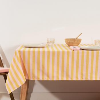Tapis de Table Muare 160 × 160 cm – Coton Rose Jaune